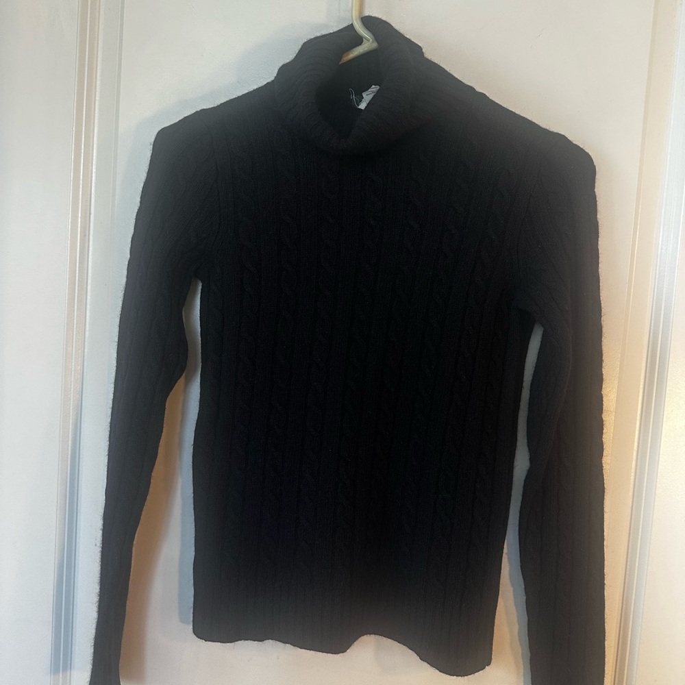 Vintage J. Crew 100% Cashmere Cable-knit Turtleneck Minimalist Black Sweater, XS